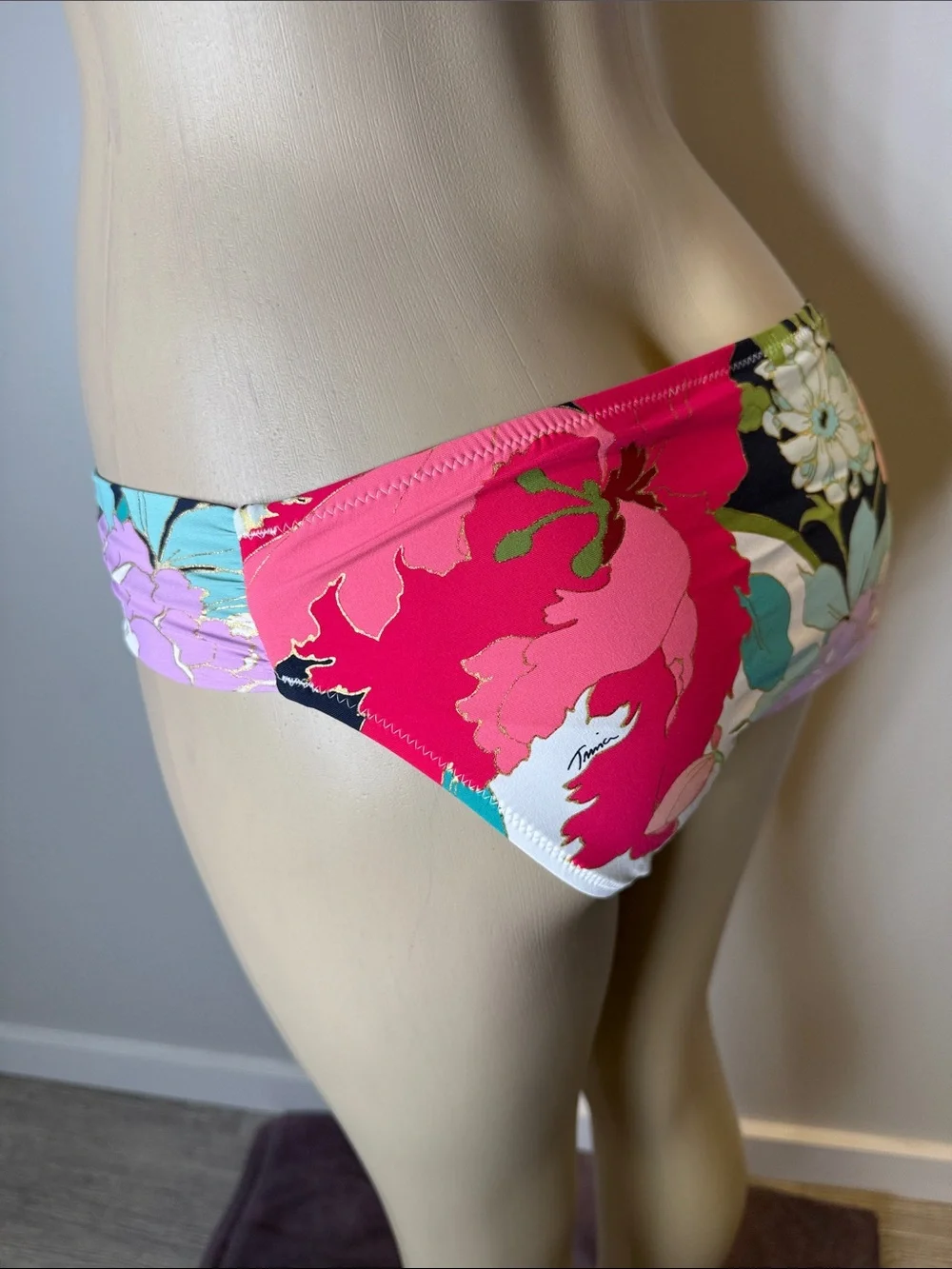 Trina Turk Floral Bikini Bottom - Pink, Black & Teal